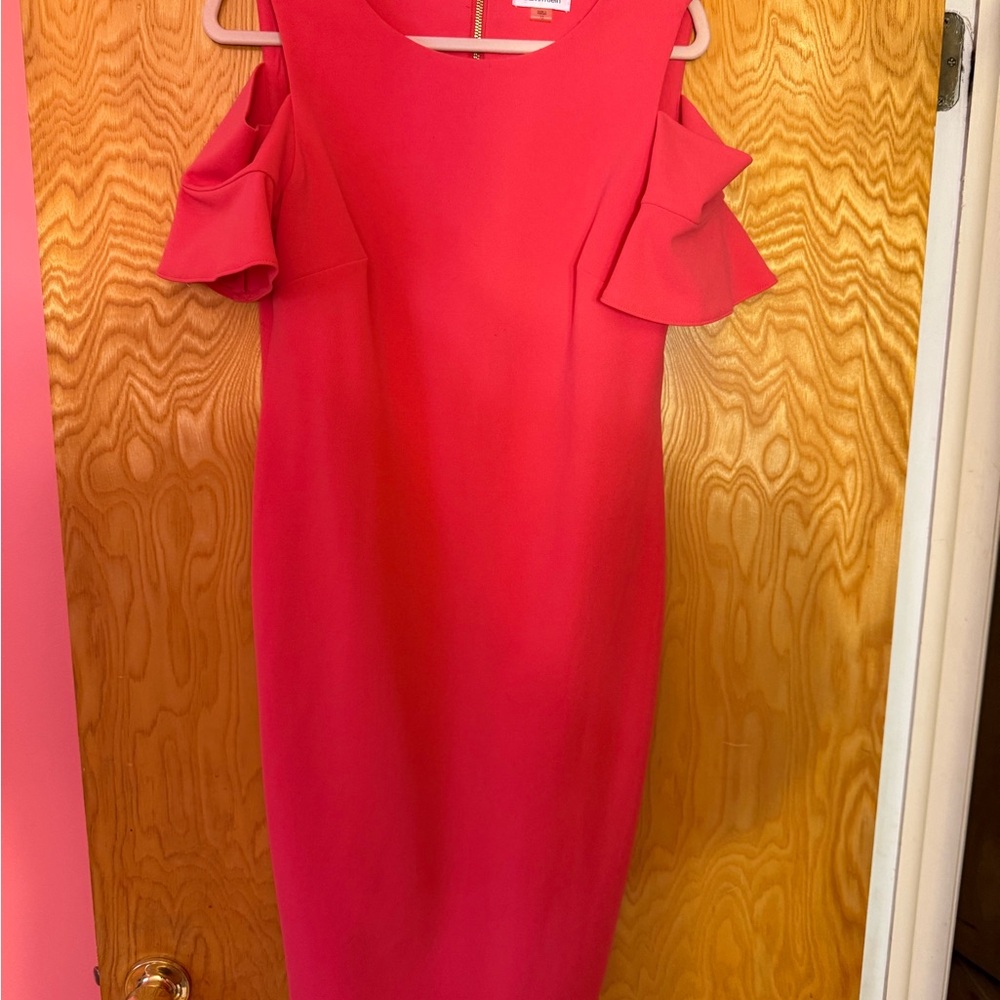 Calvin Klein Fuchsia Cold-Shoulder Midi Dress. Size 12